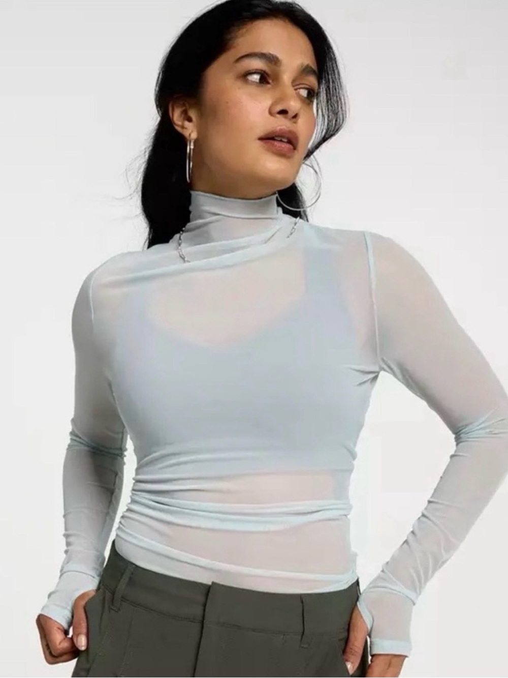 CALIA by Carrie Underwood Draped Funnel Long Sleeve Top Size M Smoked Turquoise